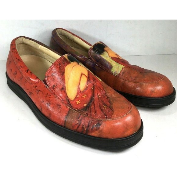 ITALIAN Multicolor Leather 'Woman in a Red Dress' Flat Loafer Shoes - Size 8 M - Picture 1 of 12